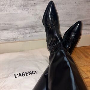 L'AGENCE Shiny Black Leather Boots